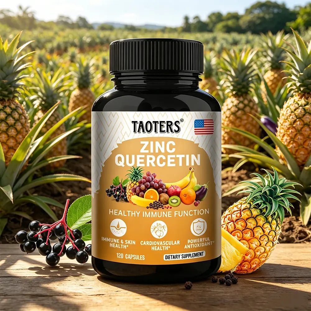 TAOTERS Dietary Zinc Quercetin Immune Support Supplement - Vitamin C, Bromelain, Zinc, Black Pepper, Elderberry, Quercetin