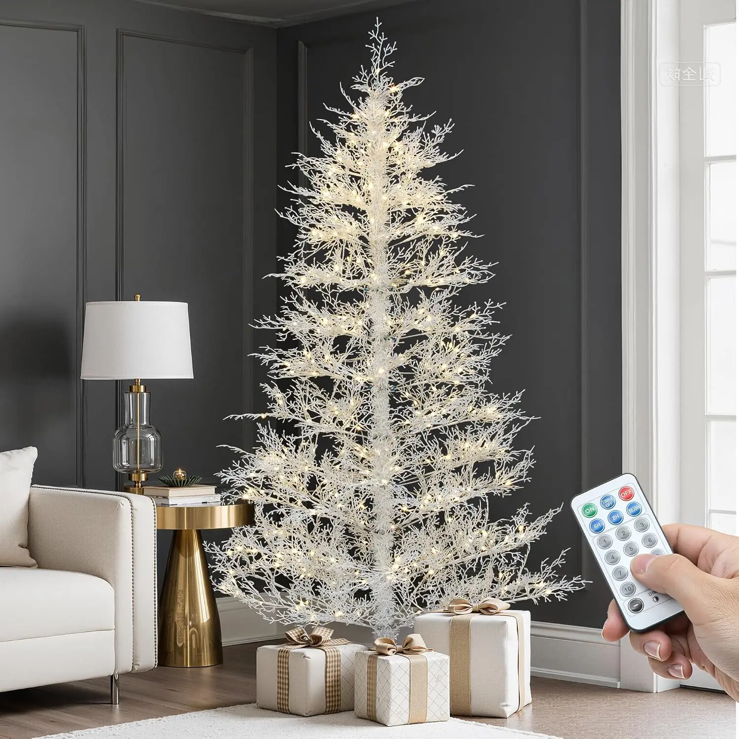 Yitahome 6/7.5ft Pre-lit Artificial Christmas Tree, White Birch Prelit Christmas Trees for Home, Office, Party with Thickened Branch Tips & UL Listed Lights, Automatic Branches with Remote Control