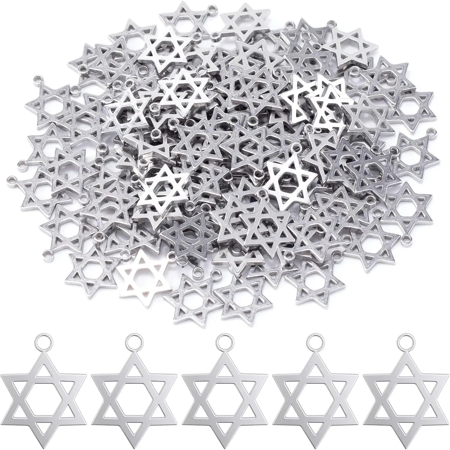 50 count Star of David Charm Pendants for Jewelry Making, 304 Stainless Steel Hexagonal Star Pendants for DIY Jewelry Crafts, Necklace, Bracelets for Women -Silver