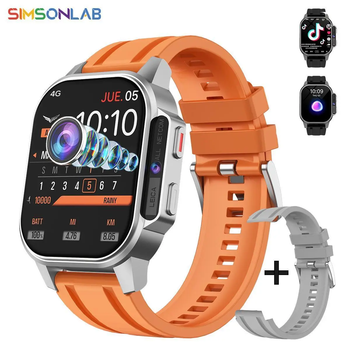 SIMSONLAB Multifunctional Smart Watch, Fashionable Digital Watch with 2.13-inch AMOLED Screen, NFC & Water Resistant, Fitness Tracker with GPS, Touchscreen Sport Watch for Men and Women, Wearable, Wireless Smartwatch