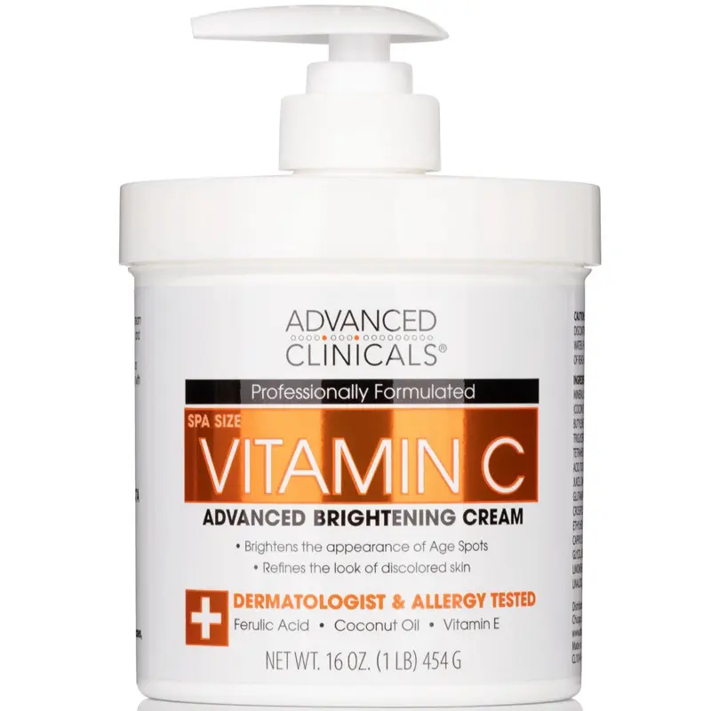 Advanced Clinicals Vitamin C Advanced Brightening Cream 16 oz (454 g) - Dermatologist & Allergy Tested, Contains Ferulic Acid, Coconut Oil & Vitamin E Skincare Moisturizers Comfort body moisturizer