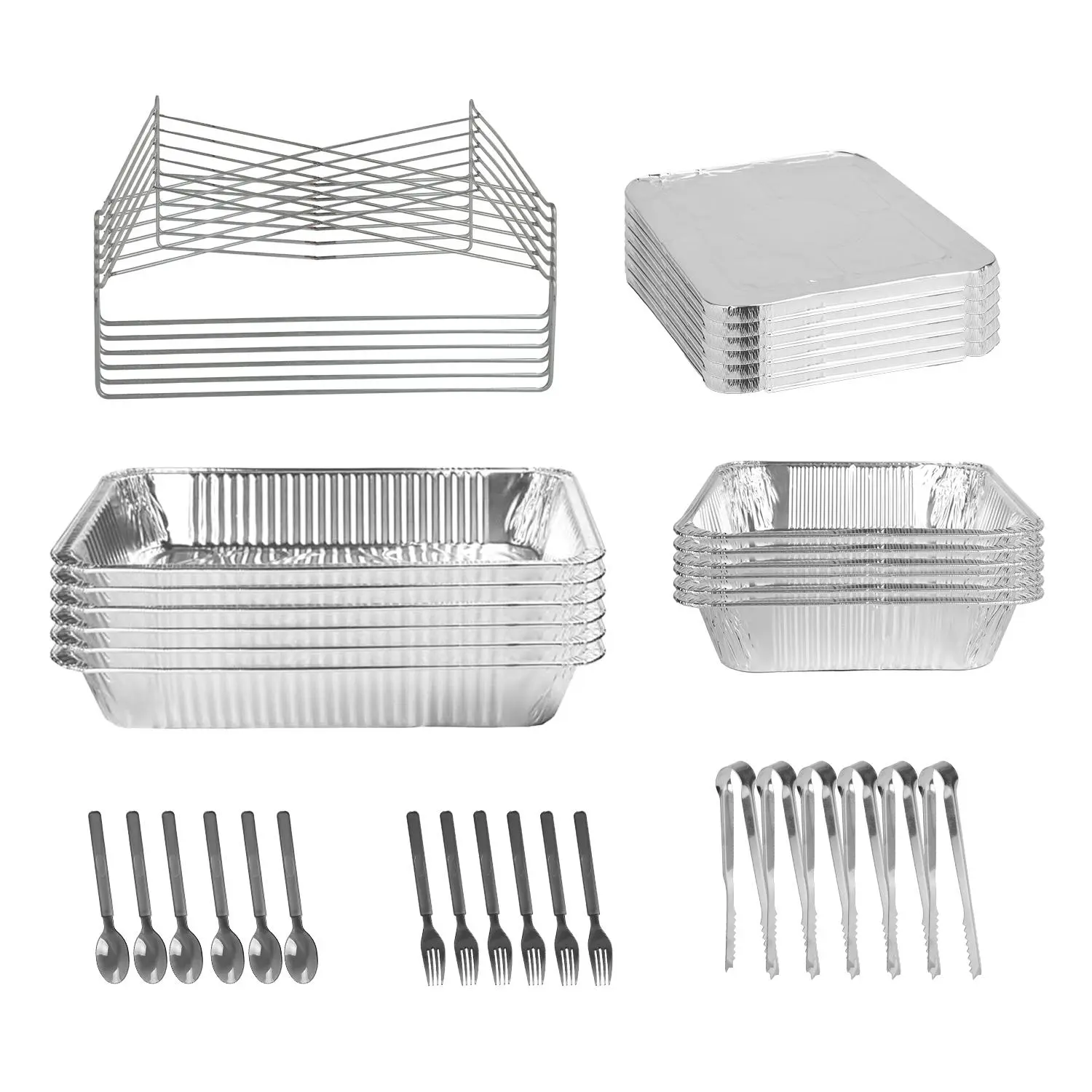 42Pcs Disposable Chafing Dish Buffet Set Chafing Servers with Covers Spoons Forks Tongs Full-Size Pans Food Warmers for Parties Events Catering Supplies With Utensils and Lids