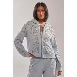 OH HOT DAMN EMBELLISHED ZIP UP SWEATSHIRT