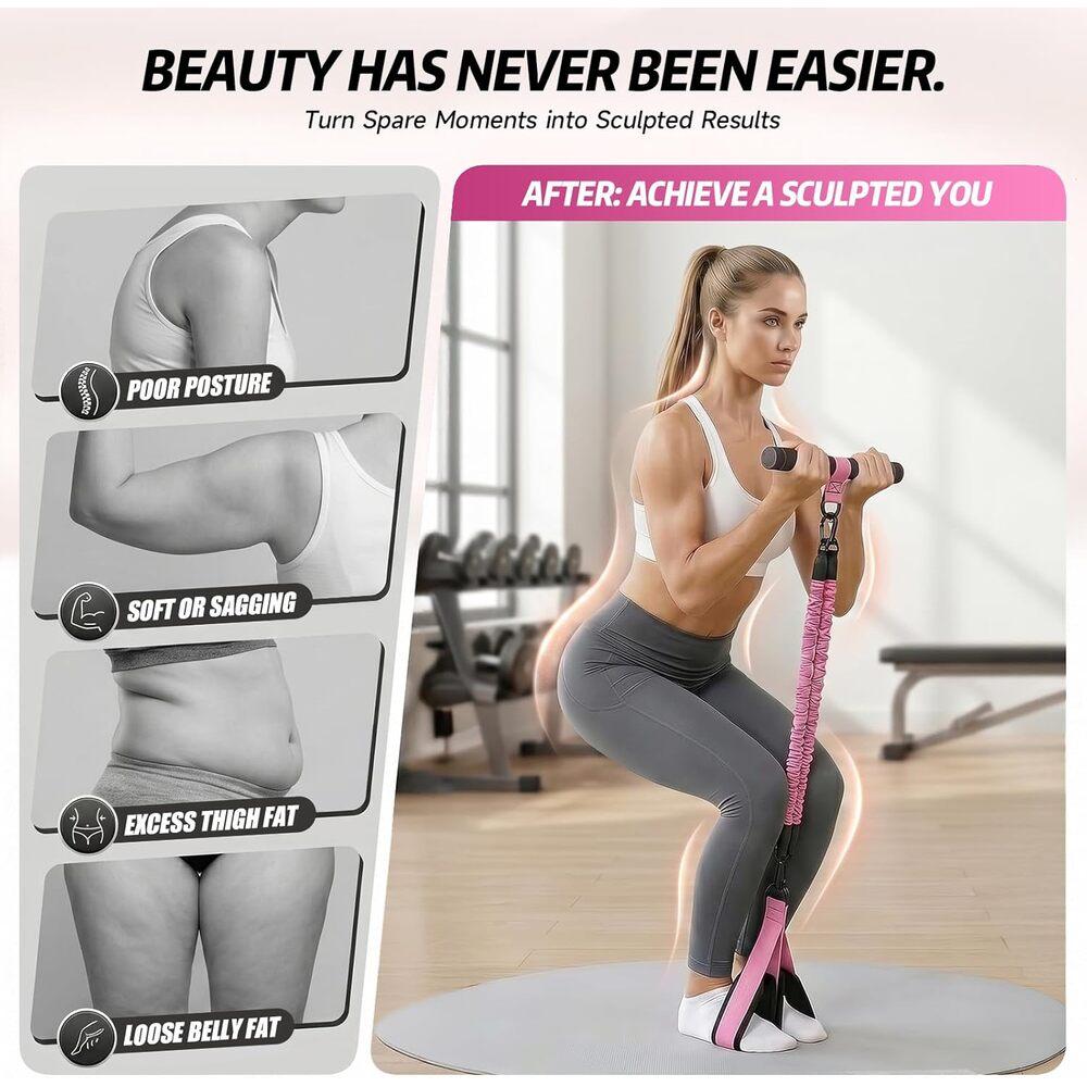T-Handle Foot Pedal Pull Rope Set, pink tough latex tubes with adjustable foot straps, drawstring pouch included, beginner sports equipment, home repetitive drills outdoor leisure walking neighborhood group training gear