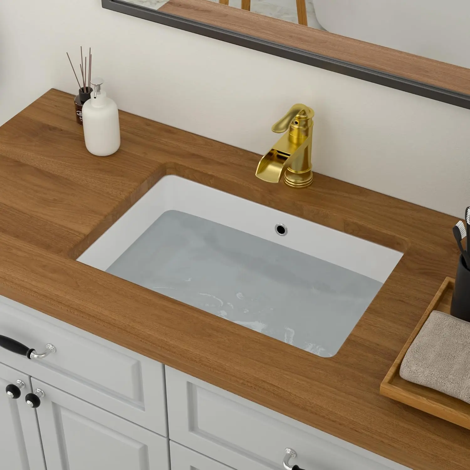 Logmey 21" Undermount Bathroom Sink with Overflow,21"x14" White Rectangular Porcelain Ceramic Lavatory Vanity,bathroom remodel,Under Counter Single Bowl Basin for Modern Bathroom,Hotel & Home Washroom,bathroom remodel
