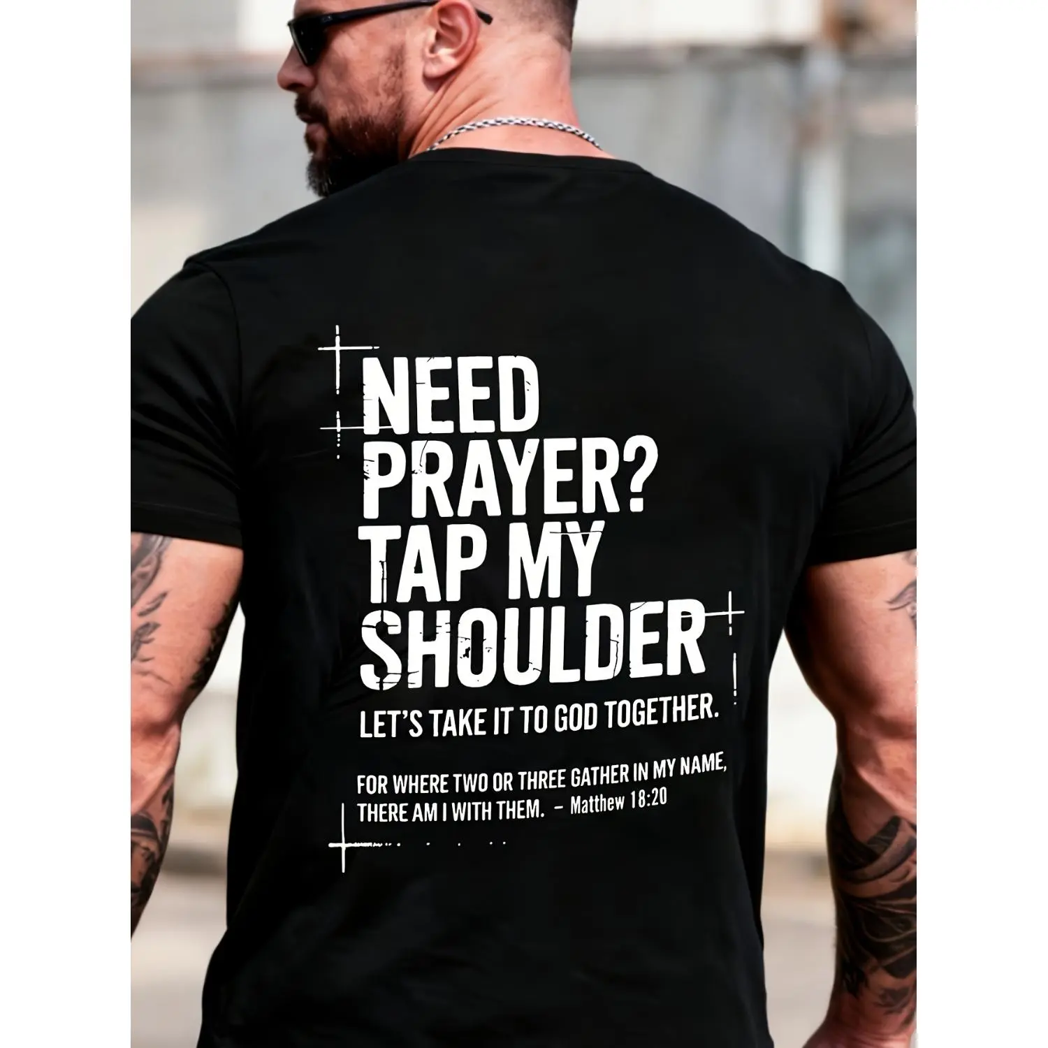 Inspirational Bible Verse Cotton T-shirt Plus Size Short Sleeve Loose Fit Men's Printed Top Pray Trust God Gathering Quote