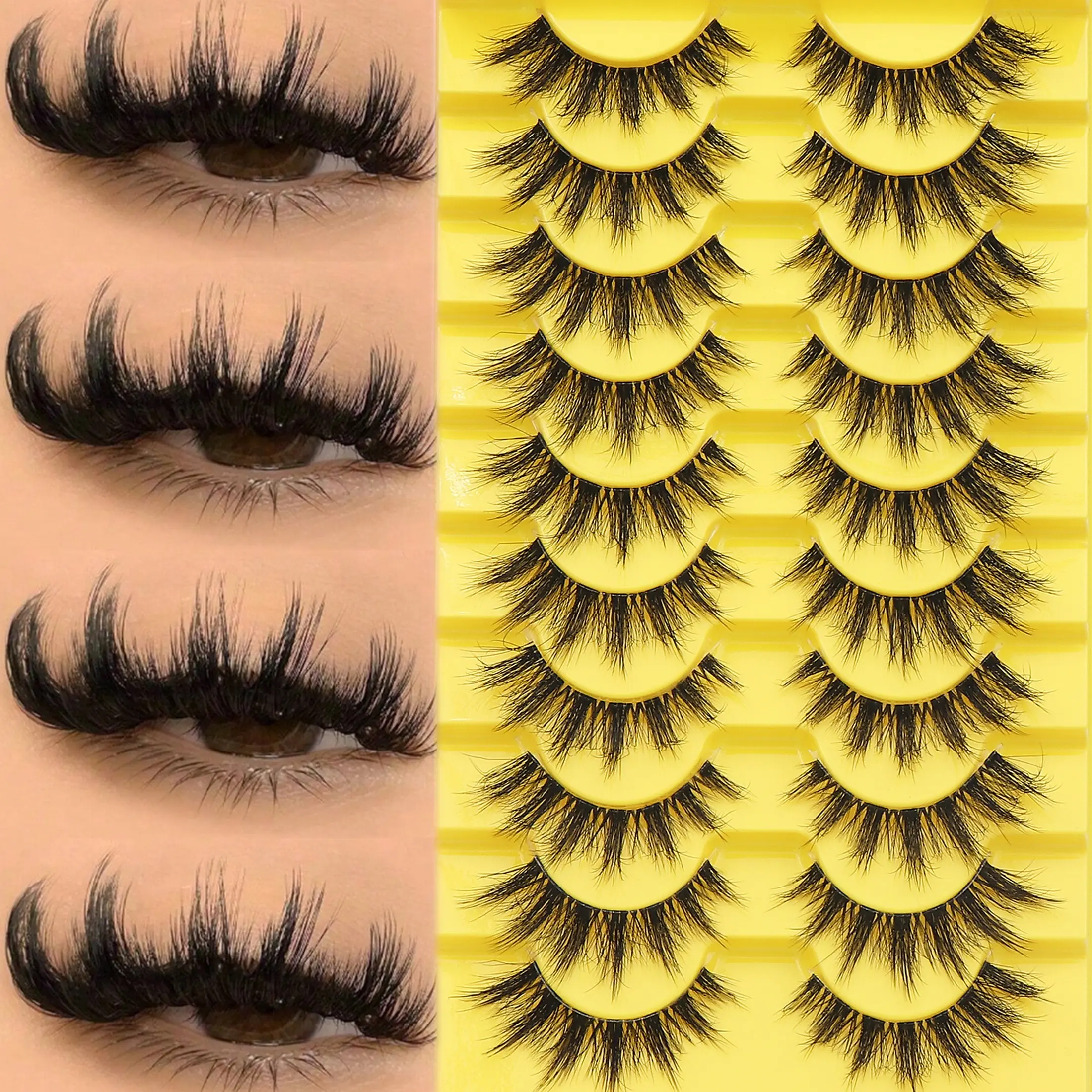 10 Pairs Transparent Stem False Eyelashes, Fluffy Eyelashes, Natural Look Russian Curl Lashes, Dramatic Makeup Strips, Lightweight Handmade Fake Lashes, Cosmetic False Lashes