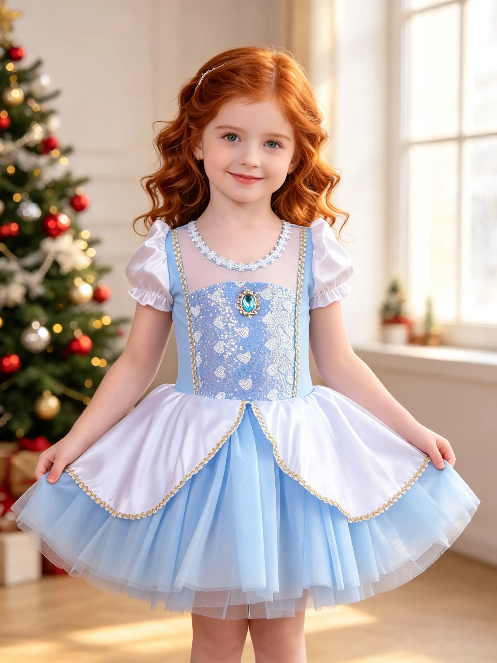 Little Girls Ballet Leotard Princess Tutu Dress, Puff Sleeve Rhinestone Sequin Layered Tulle Ballerina Costume for Dance Class Party & Holiday Dress Up