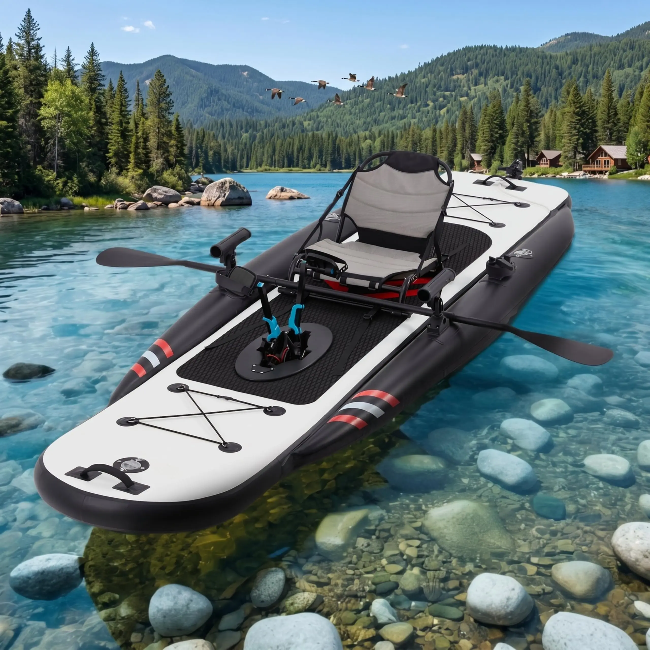 AECOJOY Inflatable Fishing Kayak with Pedal & Rudder System, 12ft Lightweight PVC Kayak, Aluminum Seat, Complete Accessories & HIN Included
