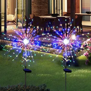 Solar Garden Lights for Outdoor Decor,  2 Pack Solar  Firework Stake 120 LED Sparklers String Lights for Yard Pathway 4th of July Decorations(Colorful)