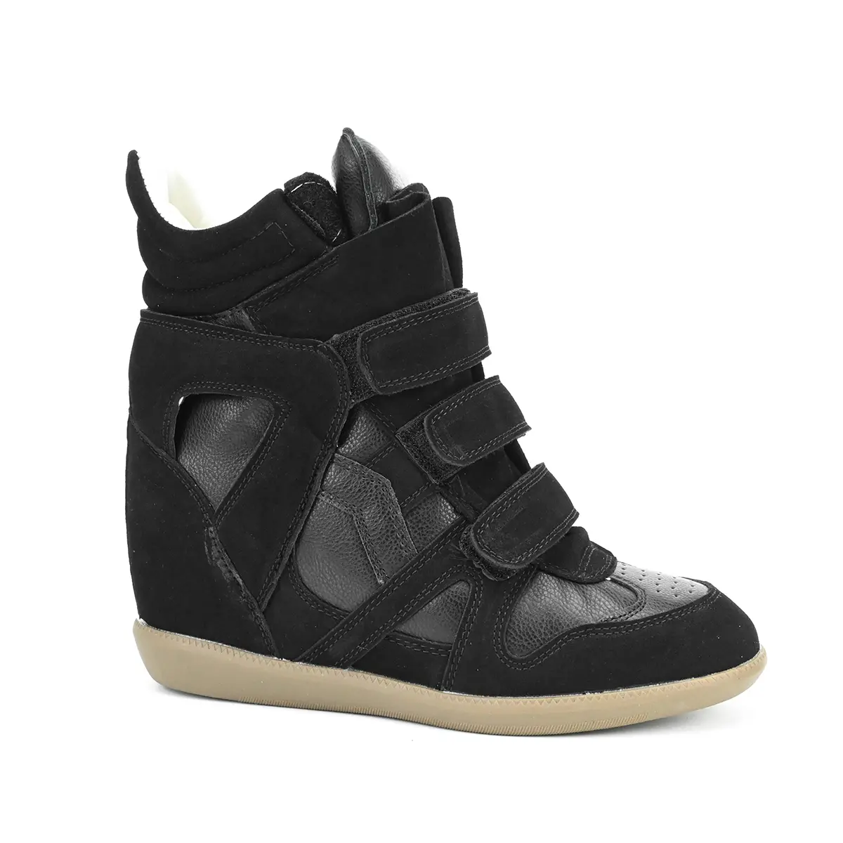 Hidden Wedge Sneakers for Women High Top Fashion Sneaker Suede High Heel Platform Tennis Triple Strappy Band Casual Vintage Dressy Comfy Campus Retro Sneaker 7cm
