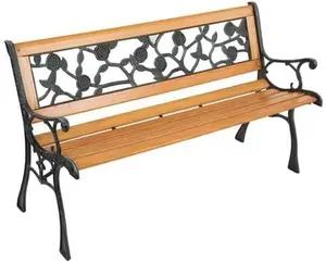 VINGLI 49.5in Garden Bench, Deck Hardwood Seat and Metal Armrest Park Bench for Patio Front Porch Path Yard Lawn Poolside (Rose)