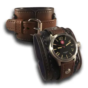 Black & Brown Layered Leather Cuff Watch