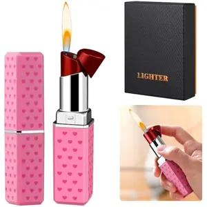 Cute Lipstick Lighter Soft Flame Refillable Butane Lighter, Adjustable Pocket Lighter Delicate Gift for Girls Women Girlfriend on Birthday,Anniversary Red(Without Butane)