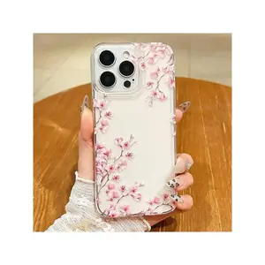 Gorgeous Cherry Blossom Pattern, Transparent TPU Full-Coverage Anti-Fall Protection Soft Case, Suitable for iPhone 17 16 15 14 13 12 11 Pro Max Plus & Samsung Galaxy S26 S25 S24 S23 S22 Ultra, Accessories, Smartphone