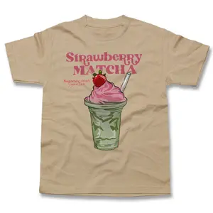 Strawberry Matcha Summer Drink Graphic Tee, Aesthetic Vintage Strawberry Matcha Graphic T-Shirt,  Y2K Unisex S-3XL Tshirt - Menswear & Womenswear Tops - Casual Cotton Crewneck Shortsleeve Printed Streetwear