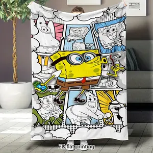 SpongeBob SquarePants creative cartoon pattern flannel blanket, super soft sofa blanket, large size blanket suitable for sofas, beds, travel, birthday and Valentine's Day themed gifts.