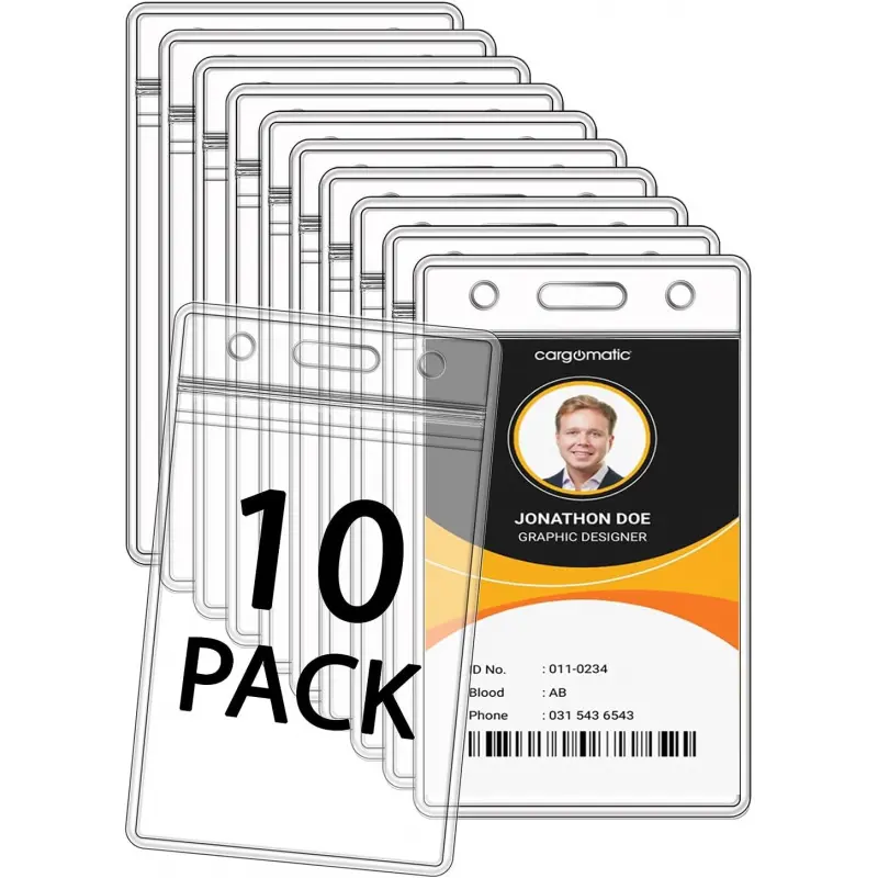 Name Badge Holders Name Tag Holder Clear Badge Sleeve Plastic Lanyard Sleeves for ID Holders (10 Pcs Vertical)