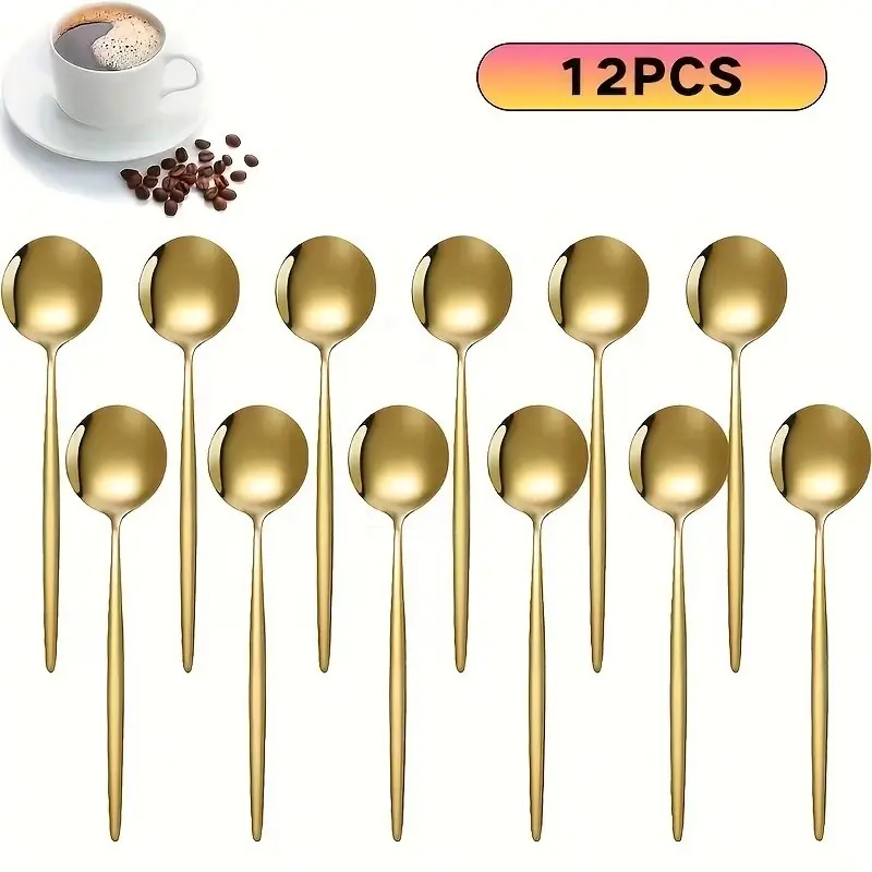 12-Piece Stainless Steel Mini Coffee & Tea Spoons Set, Cutlery Tableware, Ideal for Stirring, Espresso, Tea, Desserts, Home, Restaurant, Cafe
