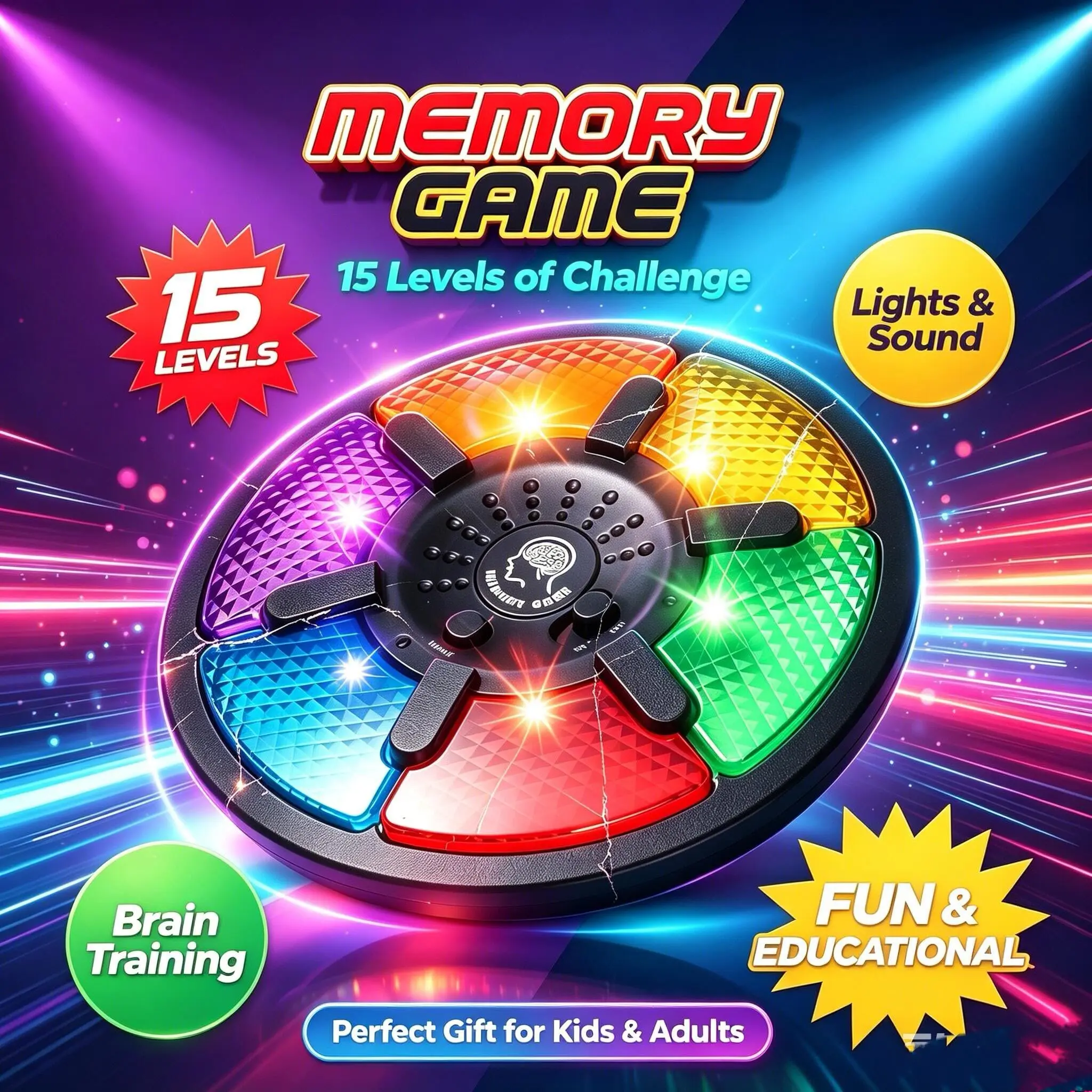 Kids Handheld Electronic Circular Memory Game Machine, Light & Sound Logic Training Toy, Brain Exercise Early Education Toy, Creative Interactive Educational Memory Game Toy