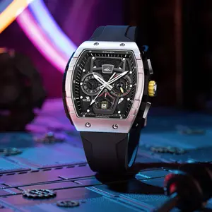 SOLLEN 709 Men's Unique Tonneau Quartz Watch – 24-Hour Chronograph & Multifunction Calendar, Luminous Waterproof Design, Silicone Strap | Trendy Gift for Boyfriend, Husband, or Dad – Perfect for Birthday, Valentine’s Day, Father’s Day, or Wedding