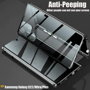 360 Anti Peeping Privacy Double Sided Tempered Glass Case For Samsung Galaxy S25 22 23 24 Ultra Case Metal Bumper Magnetic Cover
