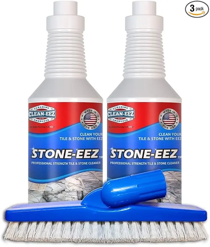 Natural Stone Cleaner for Travertine, Marble & Granite, Deep Restoring, Non-Acid, 2 Pack + Brush | Clean-eez