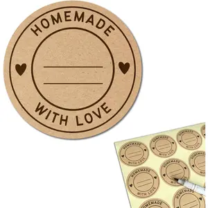 300 Pieces 2" Homemade with Love Stickers Canning Labels for Jars to Write On Self Adhesive for Cards Boxes Packaging