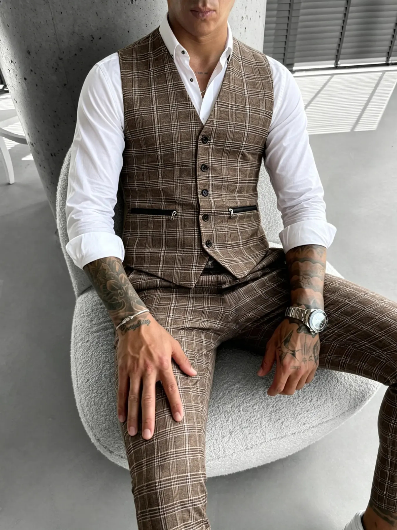 Men's Tartan Blazer Set, Slim-Fitting Business Suit, Vintage Vest and Pants, All-Season Formal Wear, Luxurious Checkered Design, Plaid, Business Attire Clothes