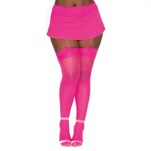 Women's Plus Size Hot Pink Sheer Thigh High Nylon Stockings
