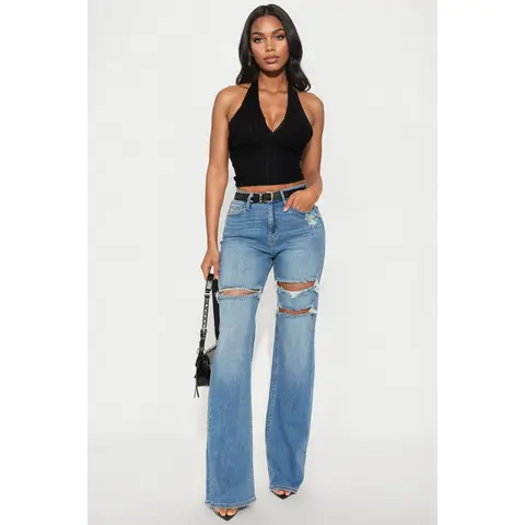 Tall Remi Ripped Stretch Baggy Jeans - Medium Wash