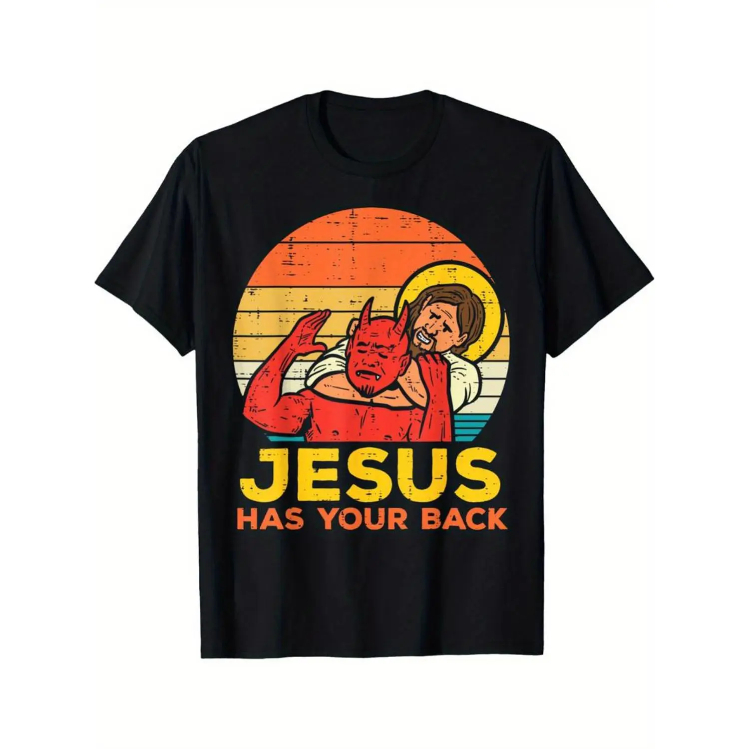 100% Cotton  Jesus Has Your Back Jiu Jitsu Retro Christian Men T-Shirt Selected pure cotton interesting design DIY short sleeve t-shirt for men, soft and breathable,Unisex Crewneck T-shirt for Men And Women