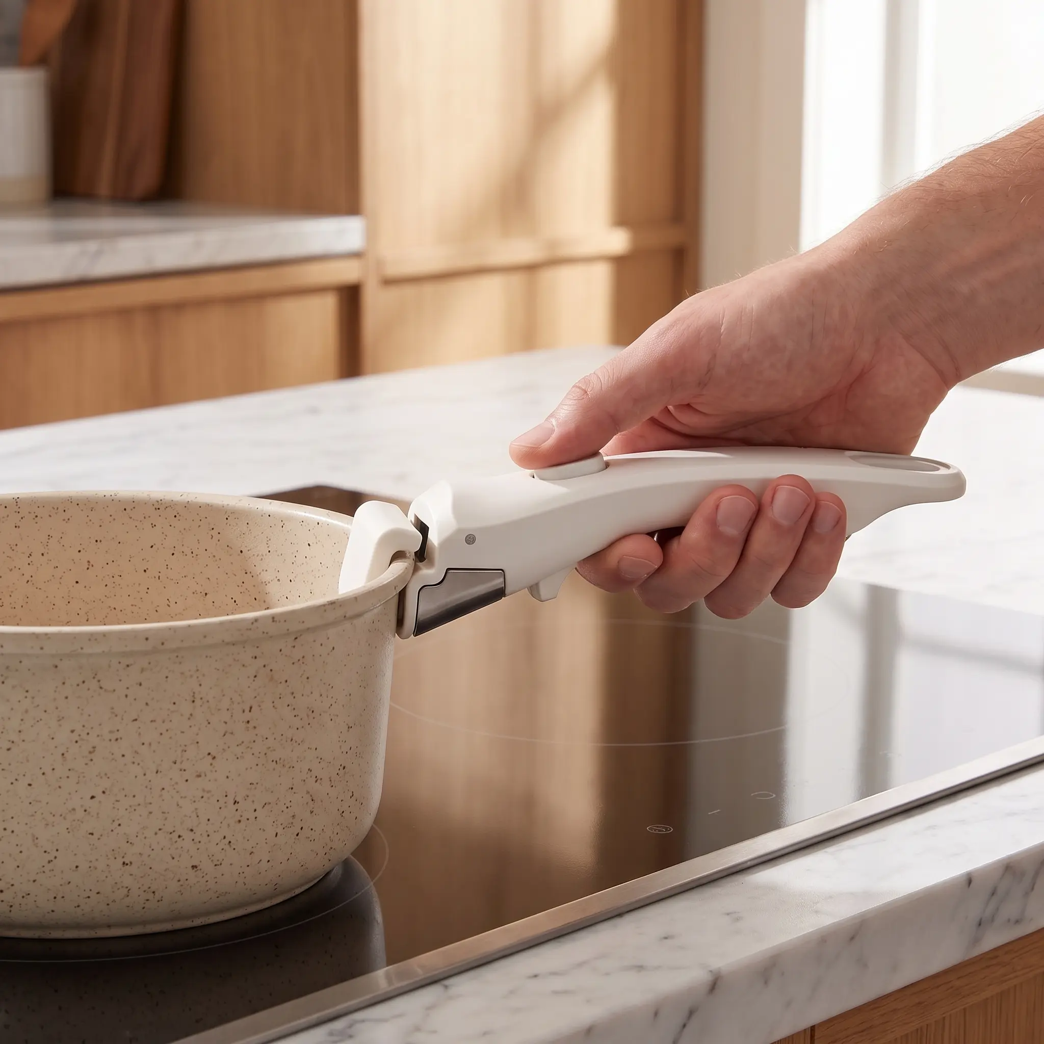 2PCS Removable Handle Ivory White, Detachable Handle for Pots and Pans, Universal Cookware Handles, Compatible with Thin Edge Cookware, 2 Pack