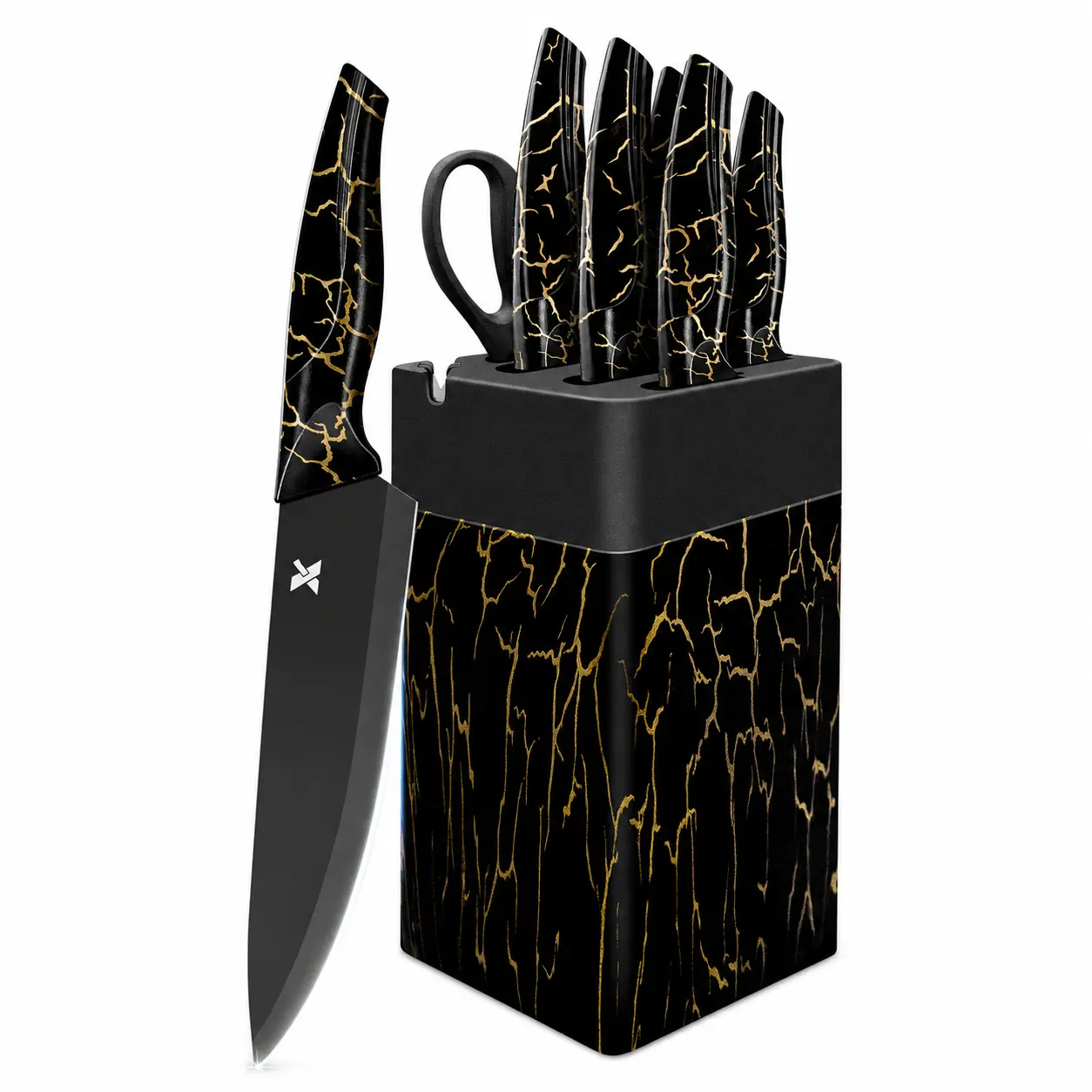 XANAPON 8-Piece Kitchen Knife Block Set with Knives, High Carbon German Stainless Steel Cooking Cutlery, Dishwasher Safe with Sharpener, Black