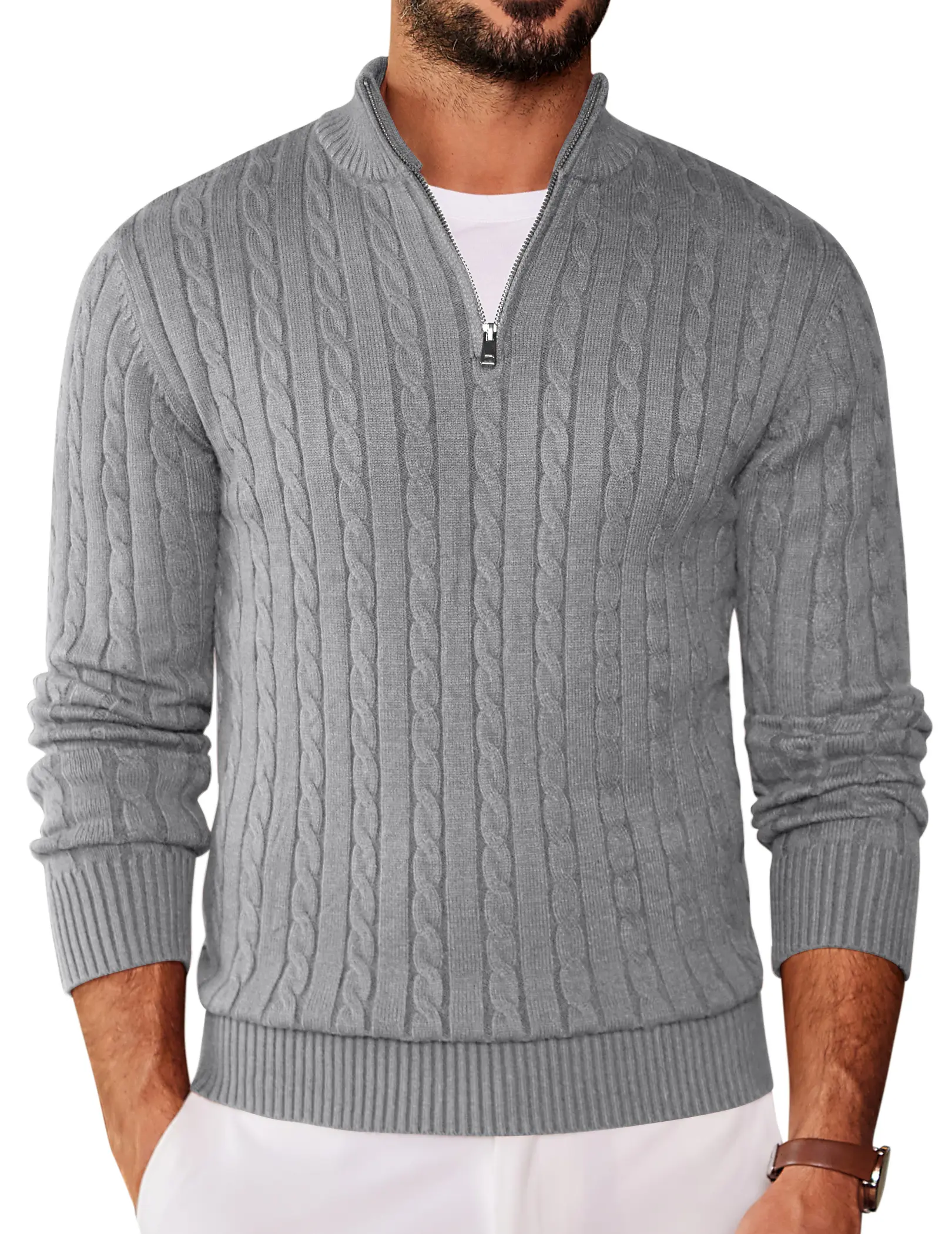 COOFANDY Men's Quarter Zip Sweater Knitted Slim Fit Casual Turtleneck Pullover Mock Neck Polo Sweater