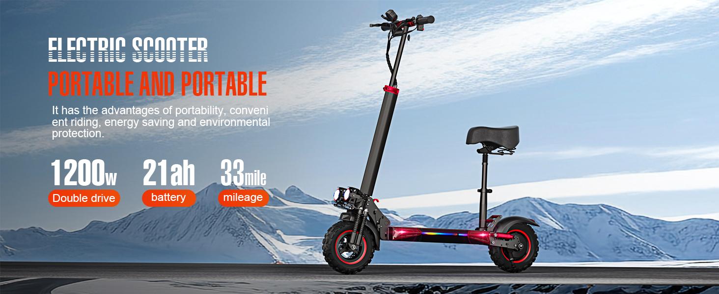 1200W Motor Electric Scooter Adults with Seat, 35 MPH Max Speed & 48V 18AH Big Battery Up to 33 Miles Range, 11" All-Terrain Tires and Dual Suspension & Double Braking System, Off Road E-Scooter