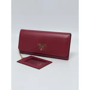 Pre-owned PRADA leather wallet Saffiano Continental Red JD496PR