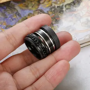 8pcs Set Men's 201 Stainless Steel Rotating Rings - Retro Interlocking/Matching Set (Sizes 7-13), Rotating Mechanism Wedding & Engagement Jewelry, Durable Fingertip Rings for Casual Attire or Special Occasions - Compatible with