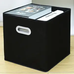 Black Fabric Storage Box - Cube-shaped, with Dimensions of 11 Inches × 11 Inches × 11 Inches. A Fabric Storage Basket with Handles, Foldable, Bedroom Storage Organizer, Suitable for Organizing in Family Bedroom Wardrobes.