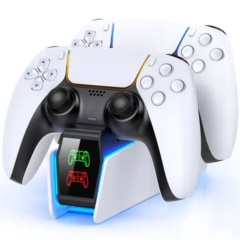 BEBONCOOL PS5 Controller Stand Charging Dock - 5V/3A Fast Charging Type-C Port Station with Breathing Light-Off, Gaming Stuff Storage Organizer, AC Adapter, PlayStation 5 Console Protection Accessories