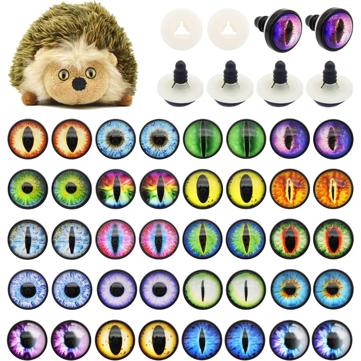 24mm Round Lifelike Safety Doll Eyes with Washers & 18mm Eye Holders (20 Pairs) - Durable Glass+Plastic Handcraft DIY Material, Beginner-Friendly Sewing Accessory for Crochetdoll & Dragon Making, Round Doll Eye
