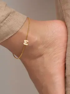 Women's Zirconia Bubble Initial Letter Anklet, Zircon Inlaid, Stainless Steel Chain, Casual Fashion Daily Wear, No Choking Hazard