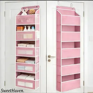 SweetHaven Door Hanging Storage Rack with 5+5 Pockets for Everyday Storage 5 Large Clear & Mesh Side Pockets for Bedrooms Bathrooms & Food Storage Rooms Grey Organizer Set 10 - 15 Kg Capacity Organizing,storage organization,bedroom storage