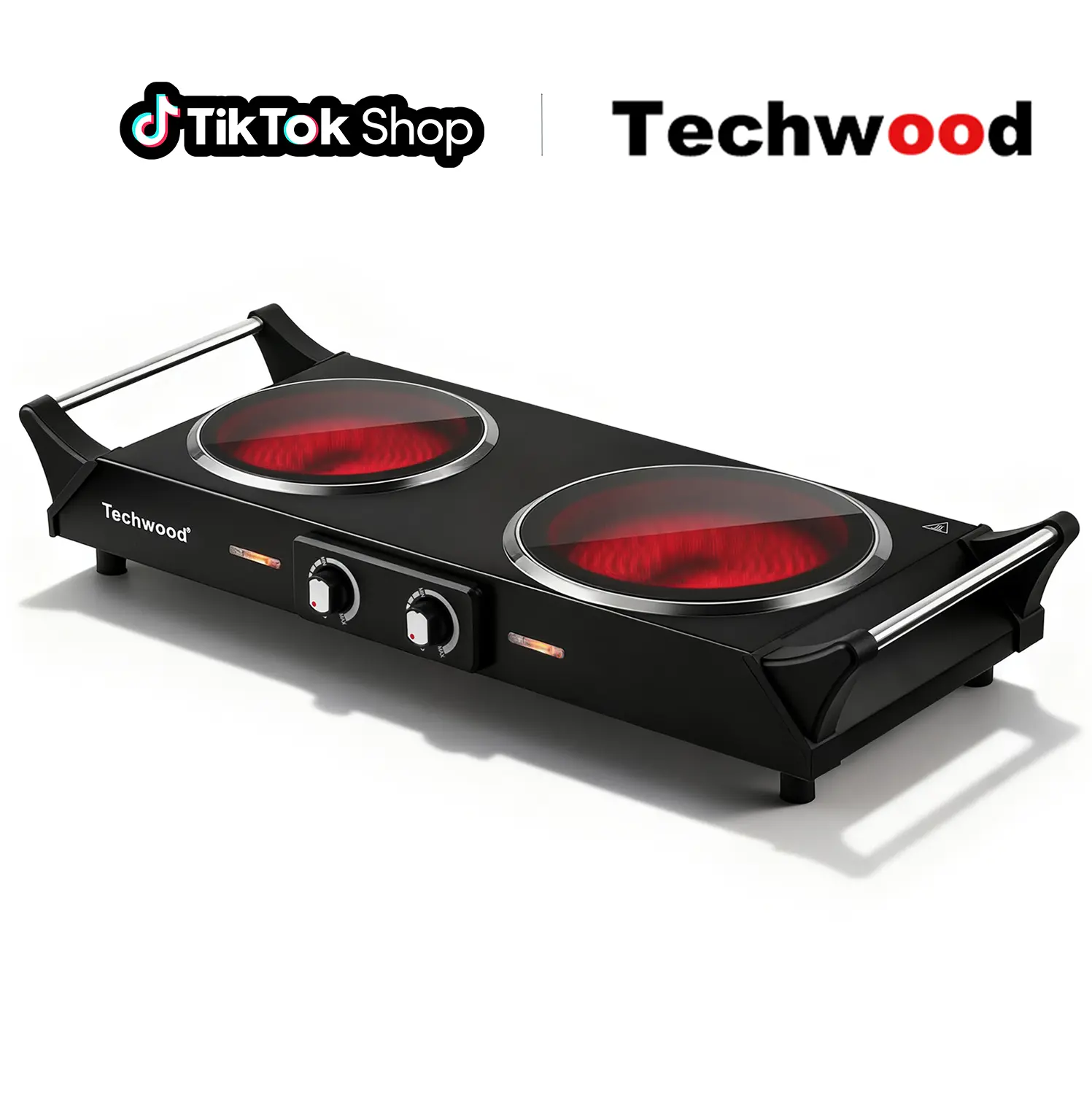 Techwood 1800W Portable Double Ceramic Hot Plate - Lightweight, Compact & Flat Infrared Dual-Control Electric Countertop Stove with Cool Touch Anti-Scald Handles, 200W & Above, Compatible with Cast-Iron/Stainless Steel Cookware for RV/Home Use,SummerFinds