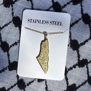 palestine map calligraphy gold  necklace
