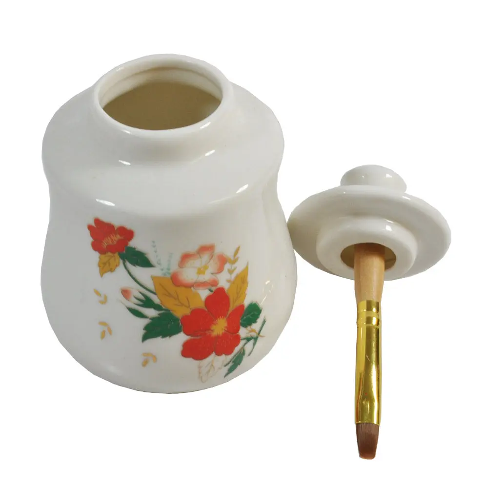 DL Professional Porcelain Cuticle Oil Jar with Brush, 100 ml Home Organizer Storage Jar (3.75"h x 2.5"d)