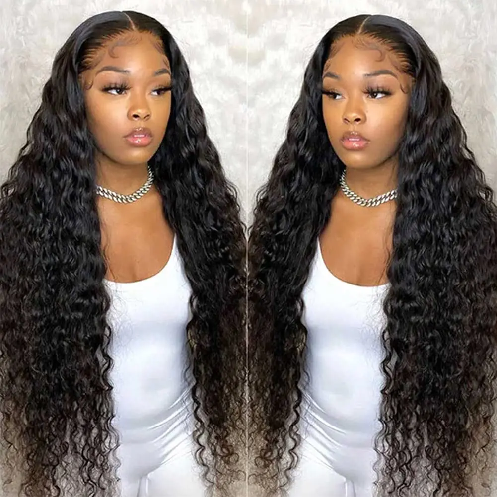 38 40Inch Deep Wave Frontal Wig Transparent 13x4 13x6 HD Lace Frontal Human Hair Wigs Curly Human Hair Lace Frontal Wigs For Women Natural Color PrePlucked Hairline Glueless Straight Wigs Fluffy Straight Wigs