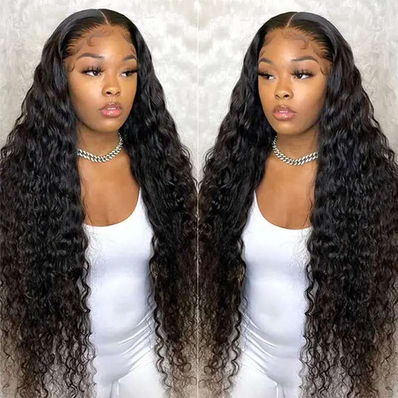 38 40Inch Deep Wave Frontal Wig Transparent 13x4 13x6 HD Lace Frontal Human Hair Wigs Curly Human Hair Lace Frontal Wigs For Women Natural Color PrePlucked Hairline Glueless Straight Wigs Fluffy Straight Wigs