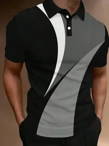 Men's Plus Size Fashion Casual Formal Business Knitted Polo Shirt, Colorblock Collar Design, Suitable for Sports Golf Business Occasions, Fitted, Fitted Casual Collared, Golf Polo Shirts