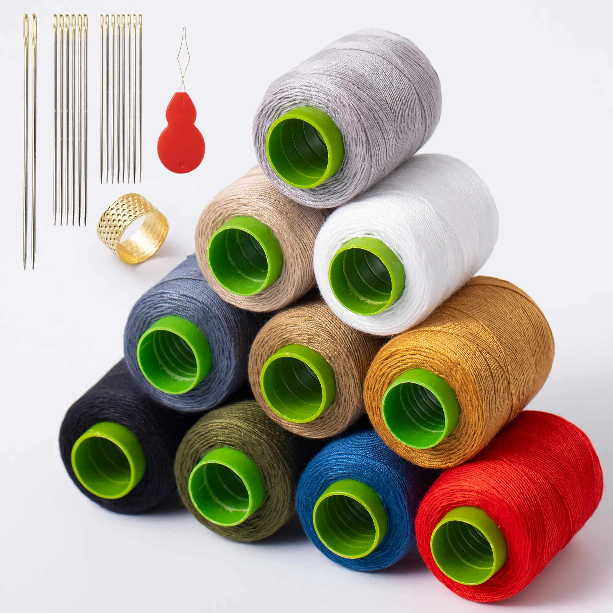 10 PCS Denim Thread for Jeans, Heavy Duty Thread for Hand Sewing, with Needle Threader and Thimble